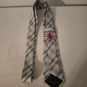 English Laundry Blue, Cream, And Black Men's Plaid Tie
